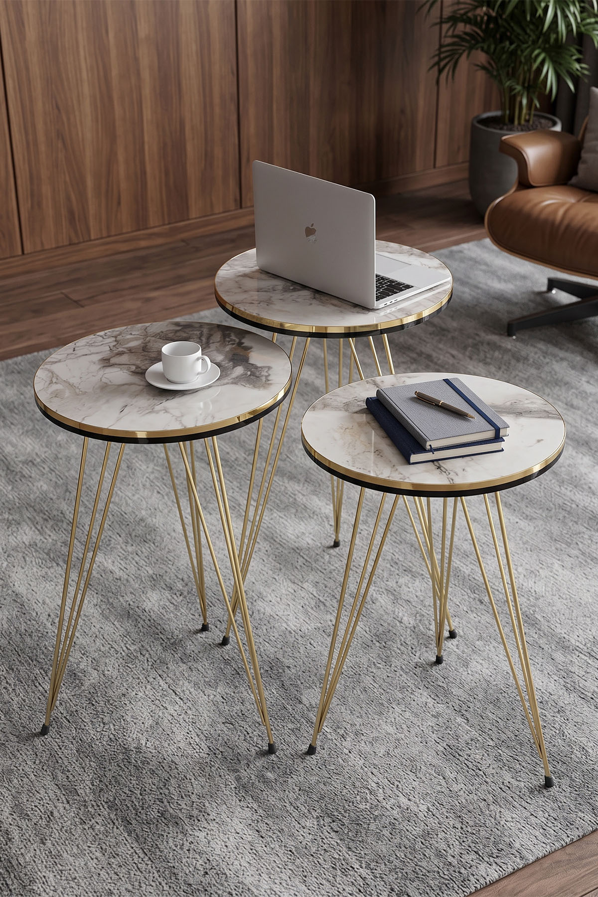 Table gigogne et table basse ensemble set double or Efes fil