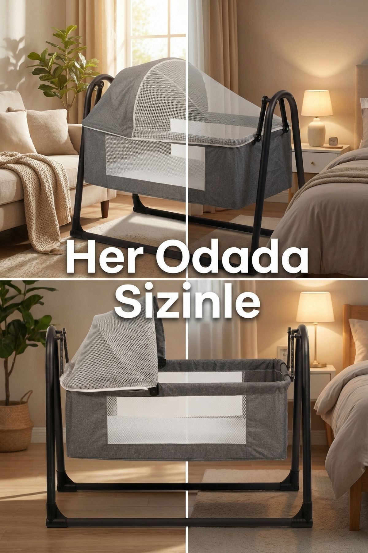 Lit bébé à côtés épais, avec moustiquaire et tente, suspendu. Berceau panier portable neuf anthracite