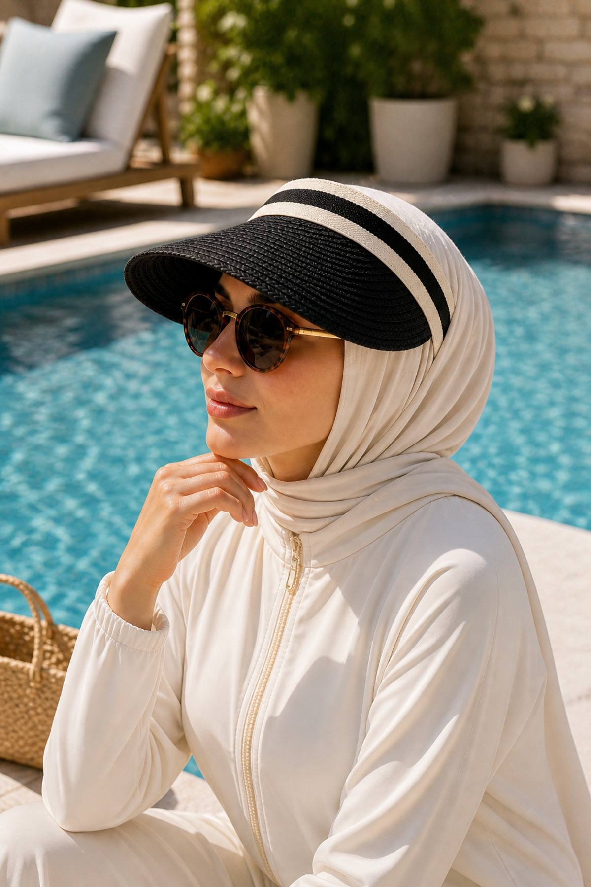 Casquette en paille avec visière - Modèle de serre-tête de joueuse de tennis, protection UV pour femme