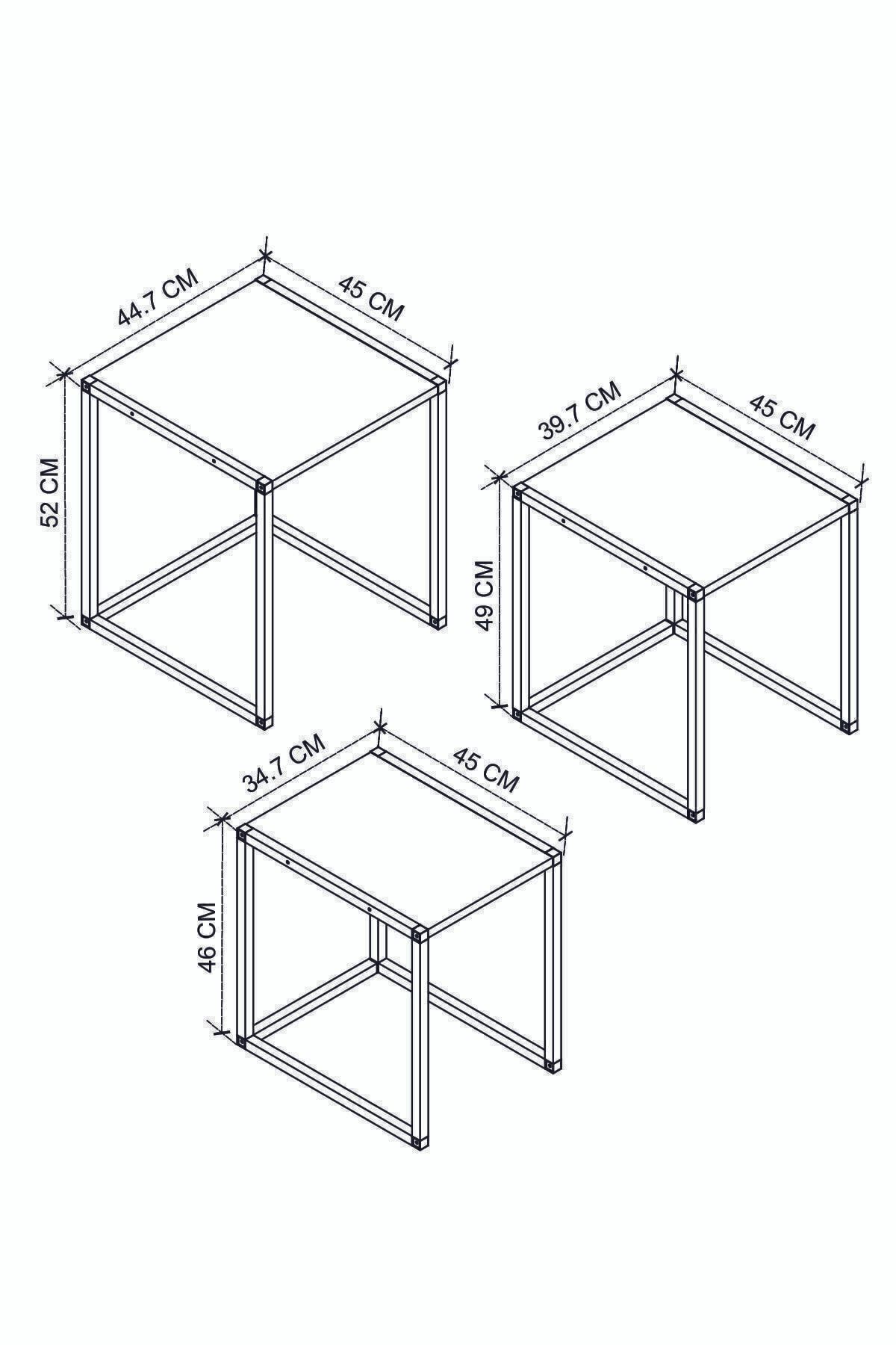 Table d'appoint en métal triple, table gigogne, table basse, table d'appoint latérale, pin Toros