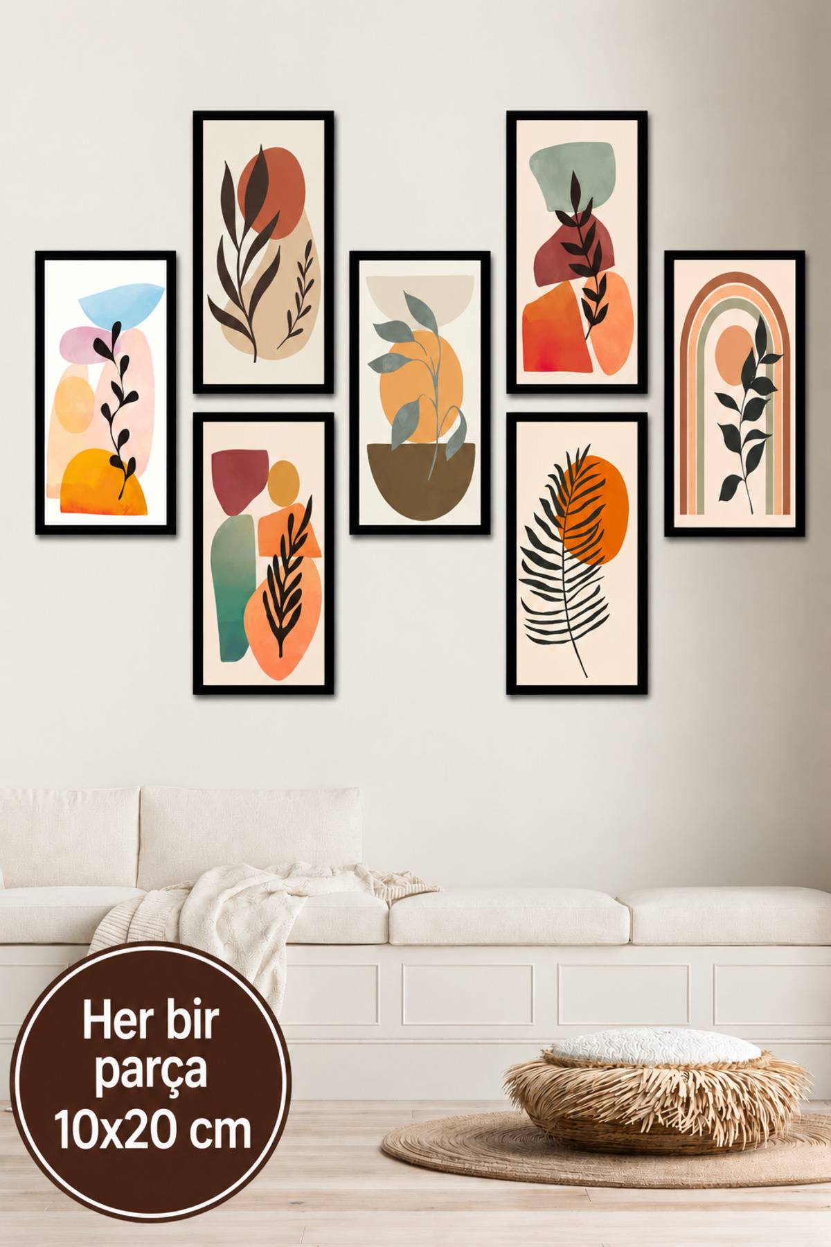 Décoration Murale Feuilles Bohèmes en 7 Parties - Ensemble de Tableaux pour Salon, Séjour, Chambre, Cuisine, Bureau, Entrée