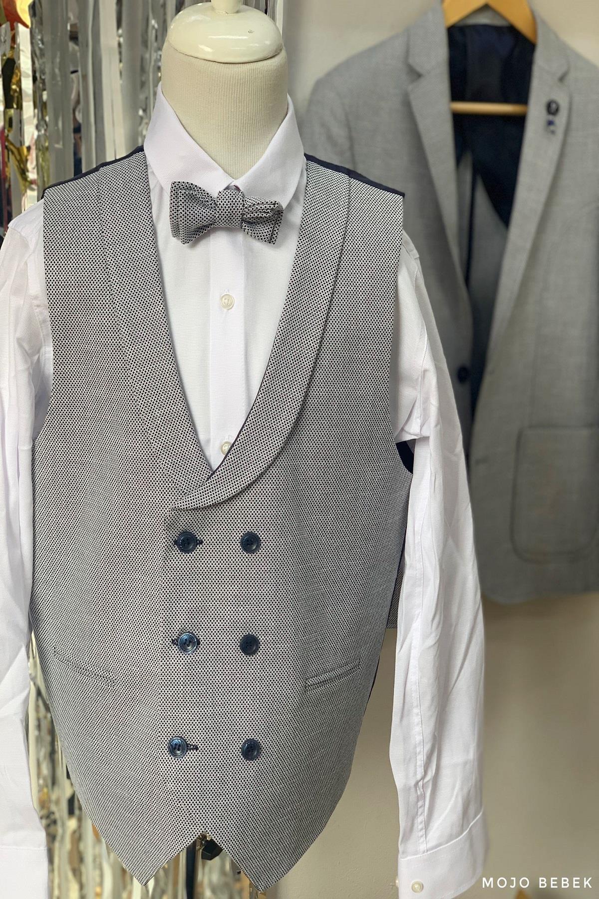 Ensemble de Costume Garçon avec Gilet et Veste  Bleu Marine