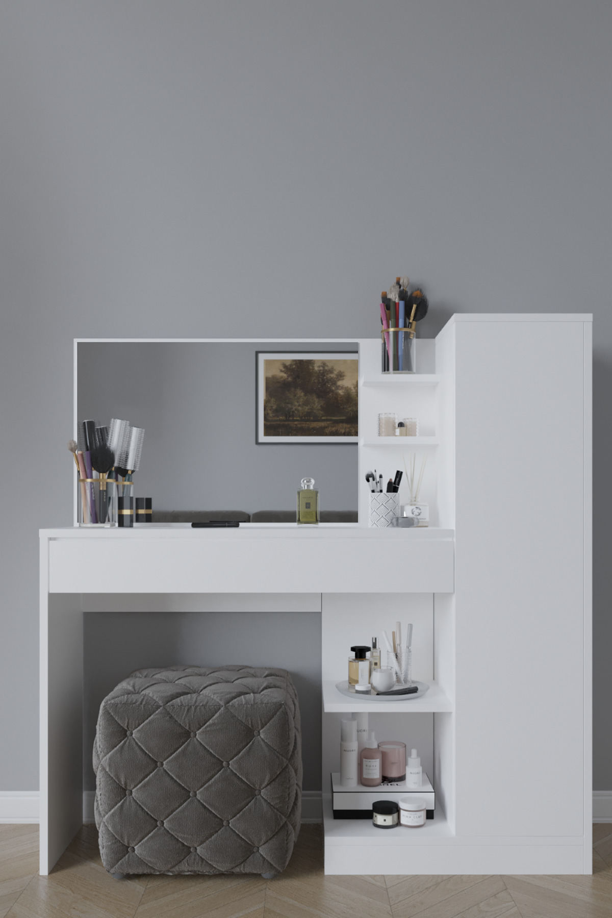 Coiffeuse Orchidée, 1 tiroir, avec armoire et miroir