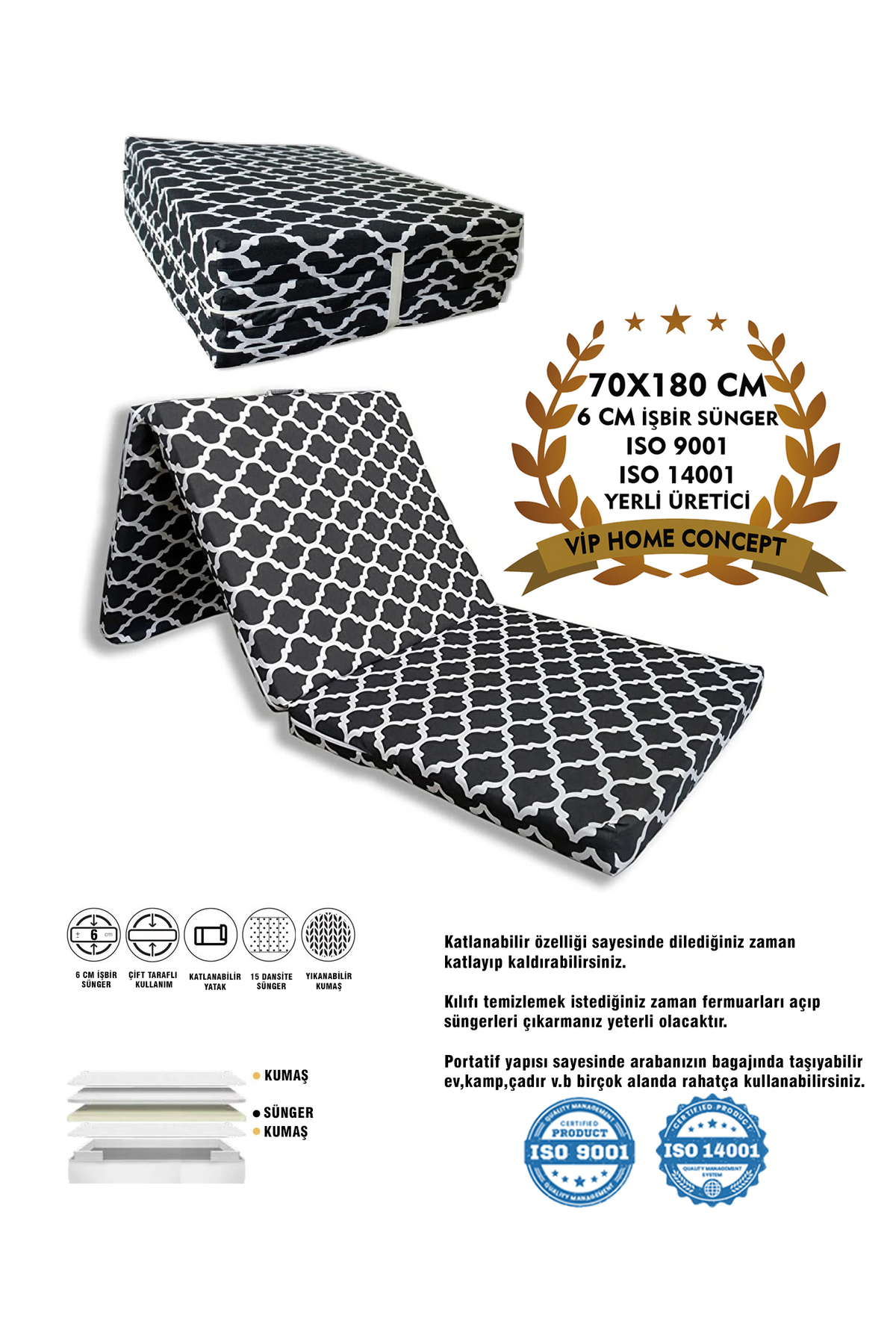 Lit pliant et matelas pliant en mousse simple  cm 6 cm Grand Karaçatı