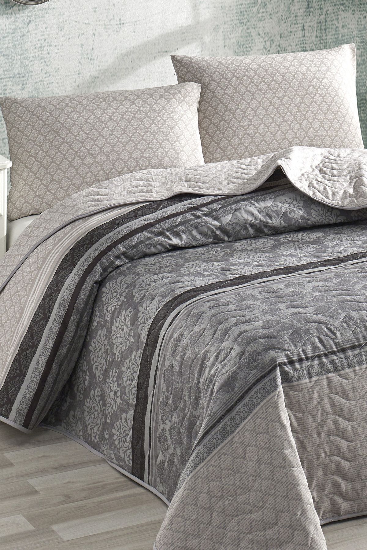 Housse de Couette Matelassée Ensemble Double Créatif Gris