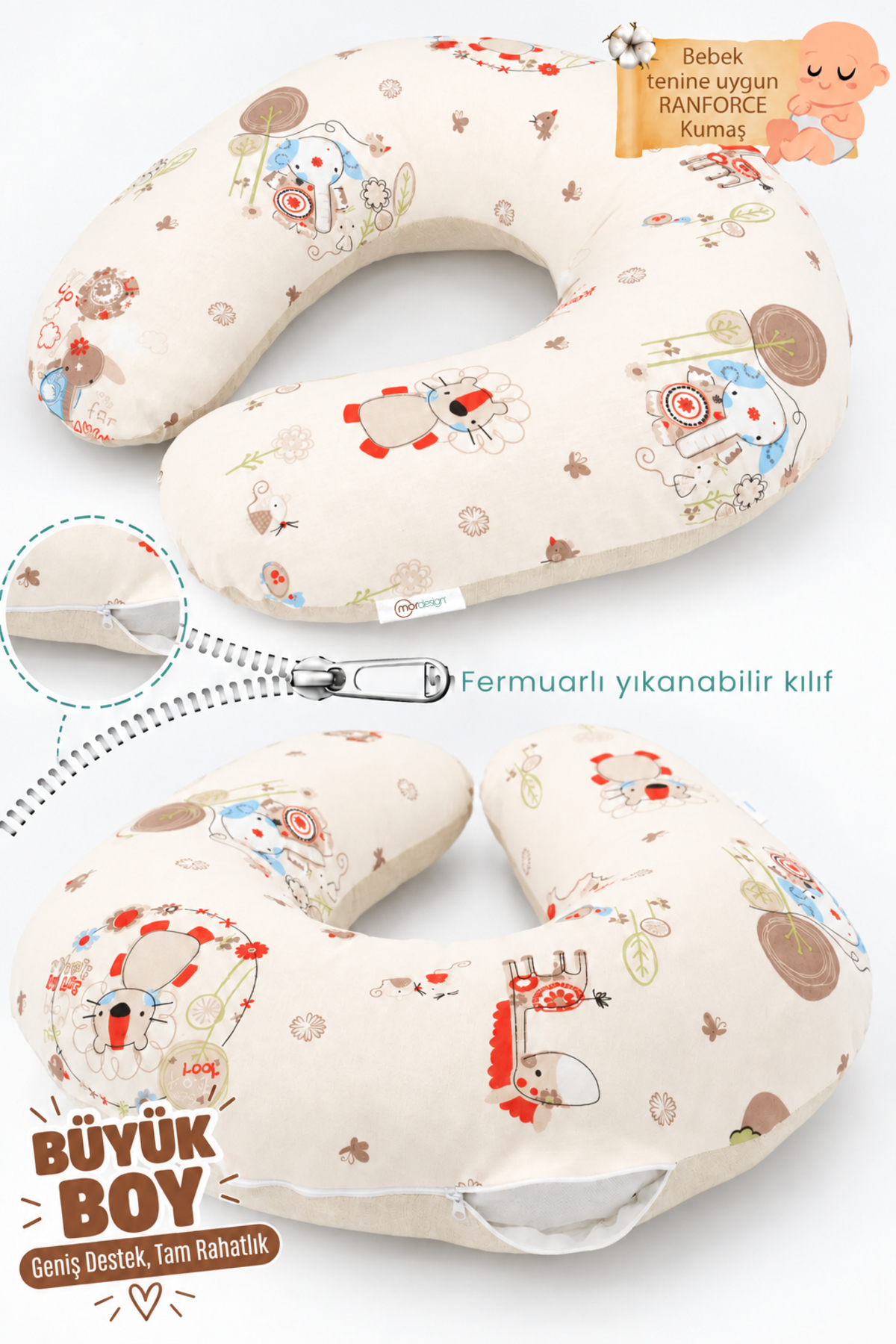 Coussin d'allaitement double face / Coussin de soutien pour bébé, Coussin de grossesse, Tissu en coton, Série Animal