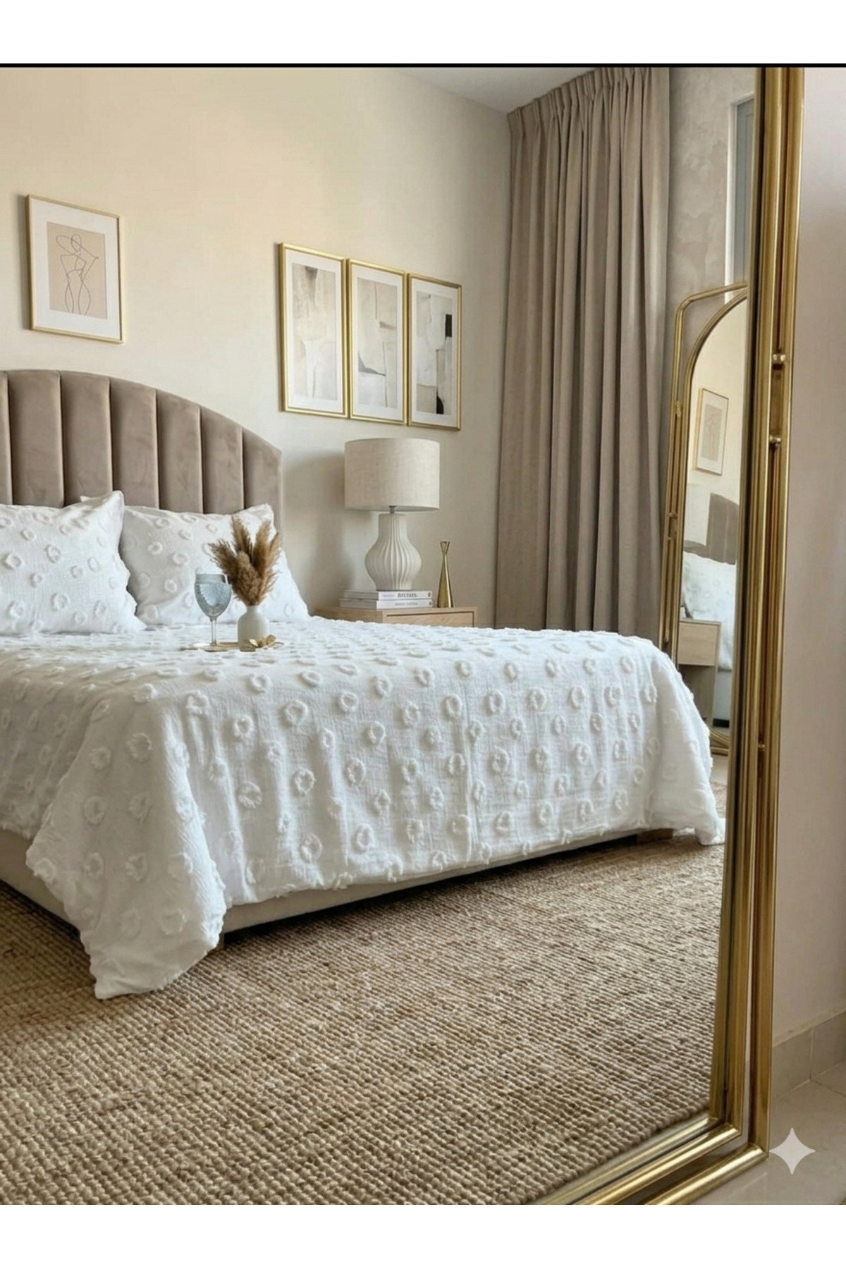 Parure de lit 3 pièces pour lit double à motif pompon Crème