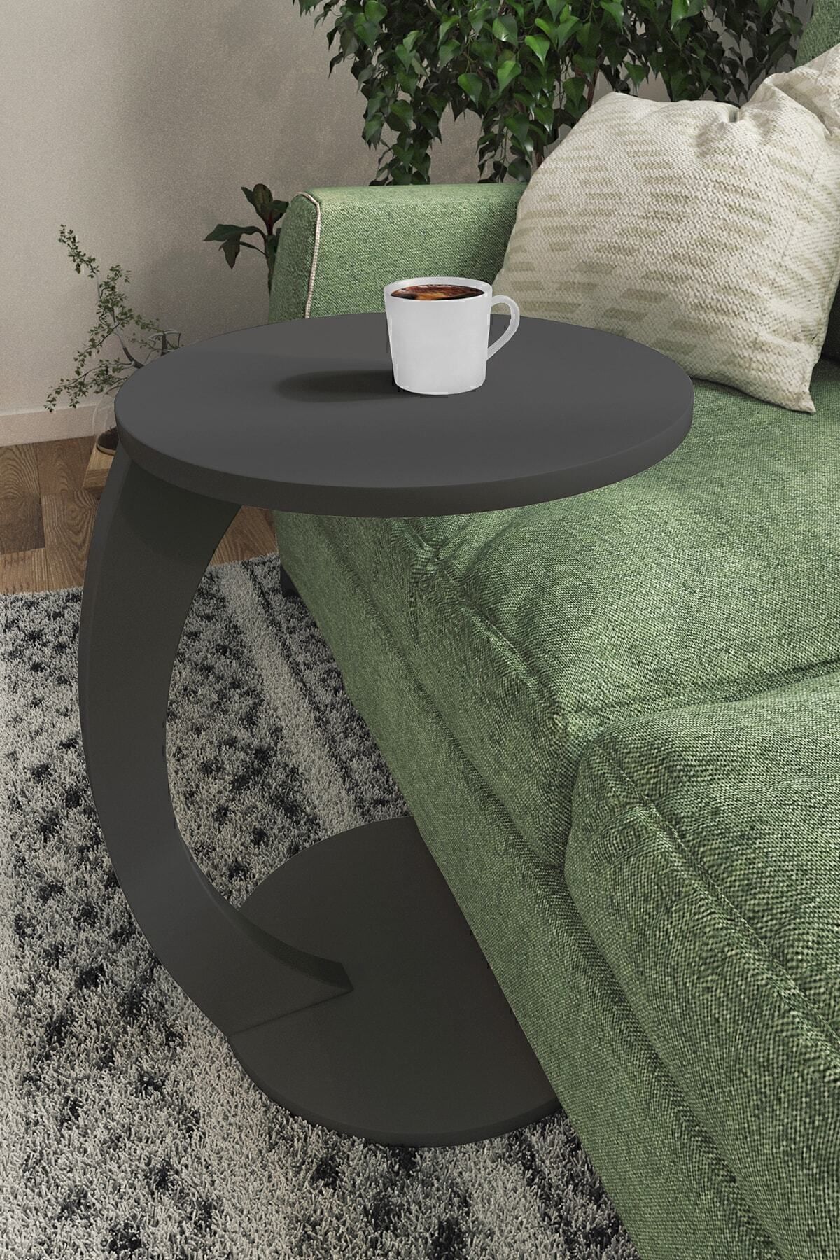 Table d'appoint en C à roulettes, table de salon, table latérale, table gigogne, table de service - Gris anthracite