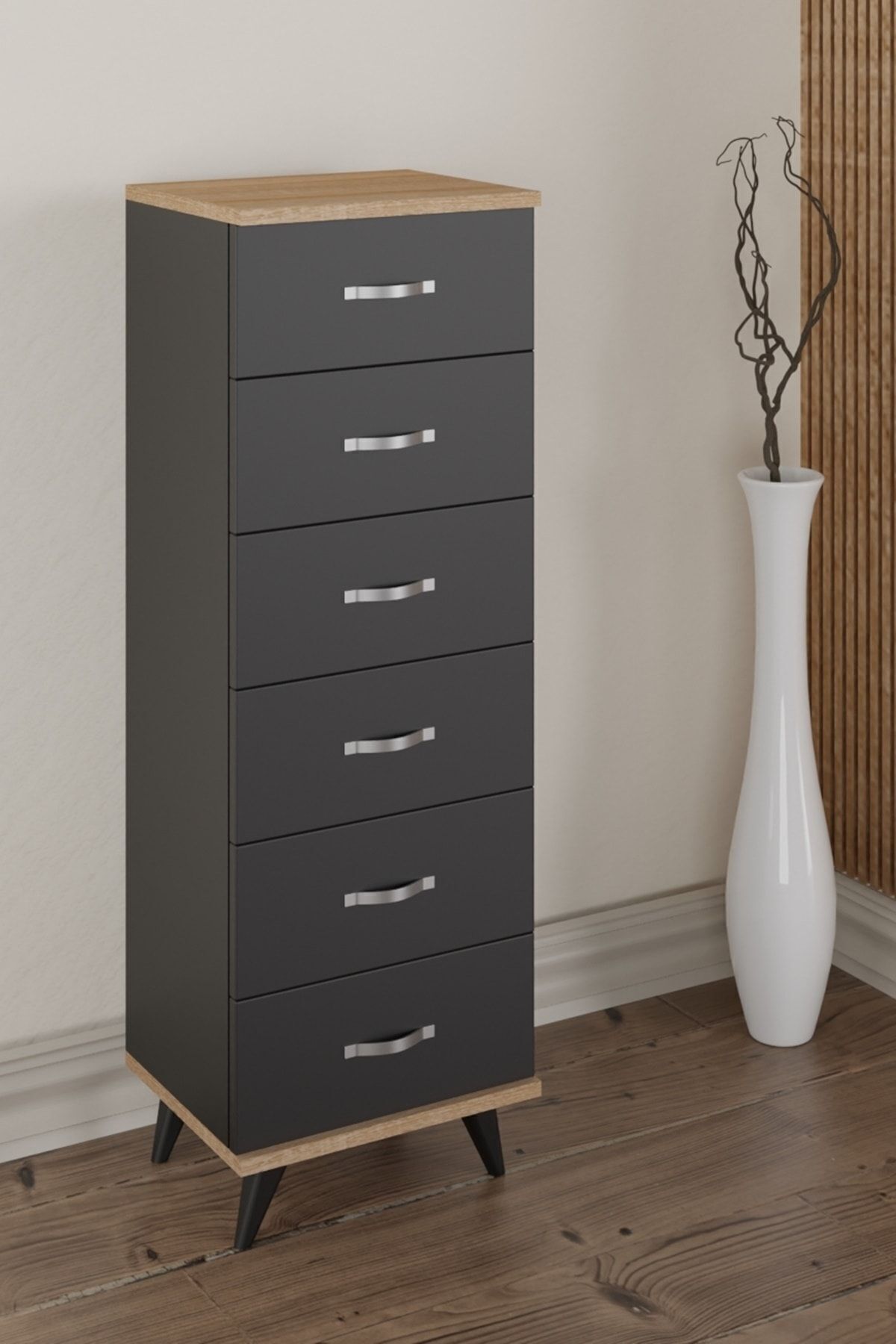 Commode Belinda à 6 tiroirs Gris anthracite