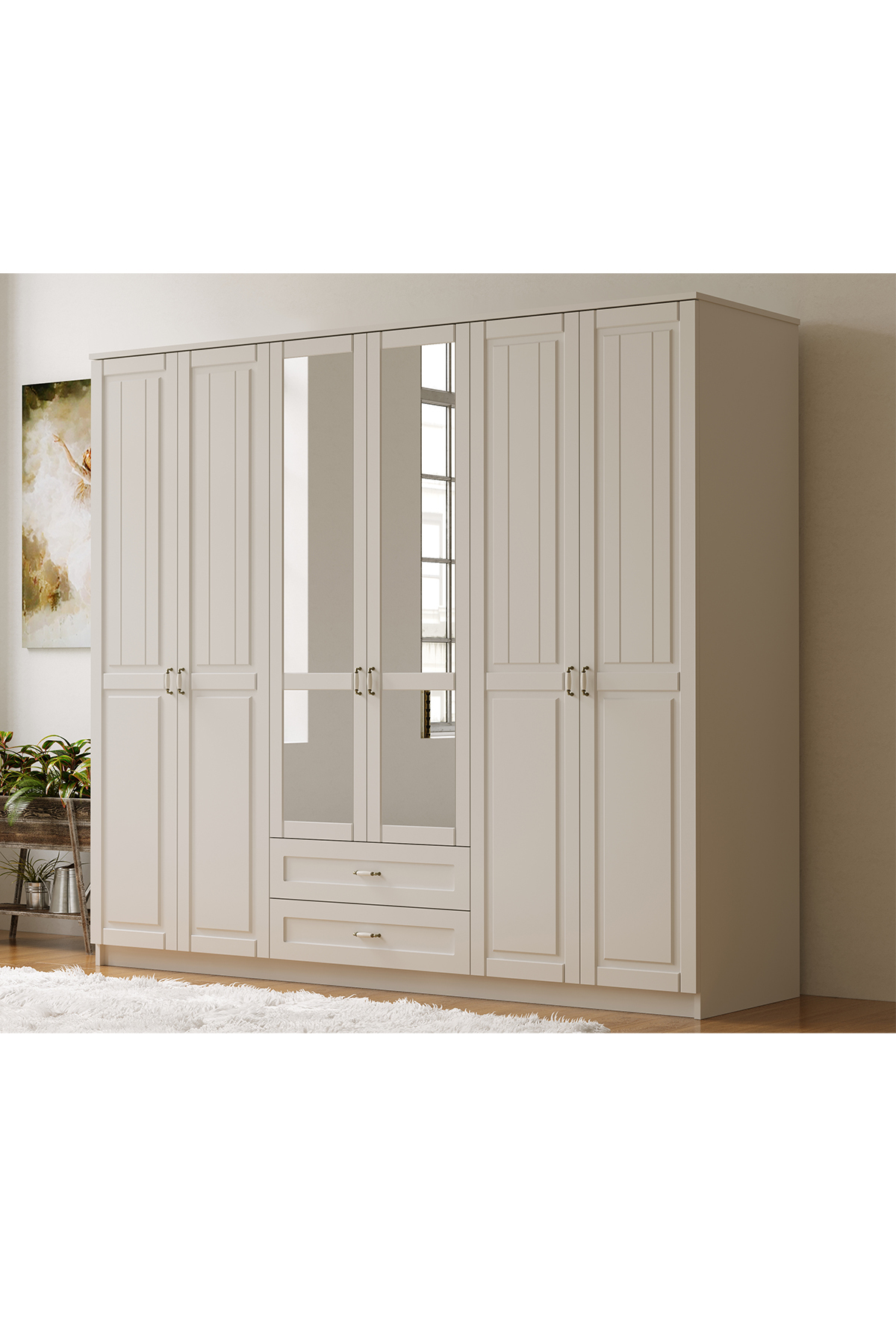 Armoire Kardelen Country à 6 portes et 2 tiroirs