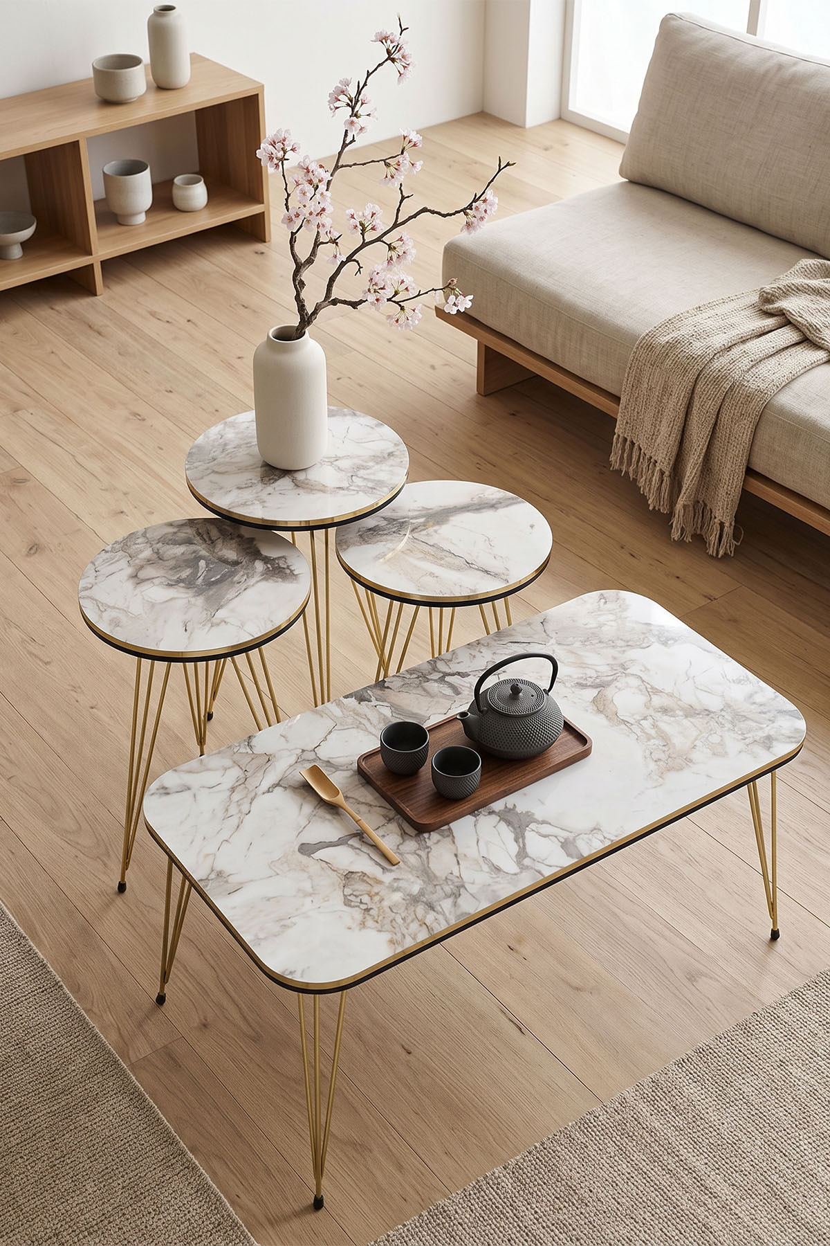 Table gigogne et table basse ensemble set double or Efes fil