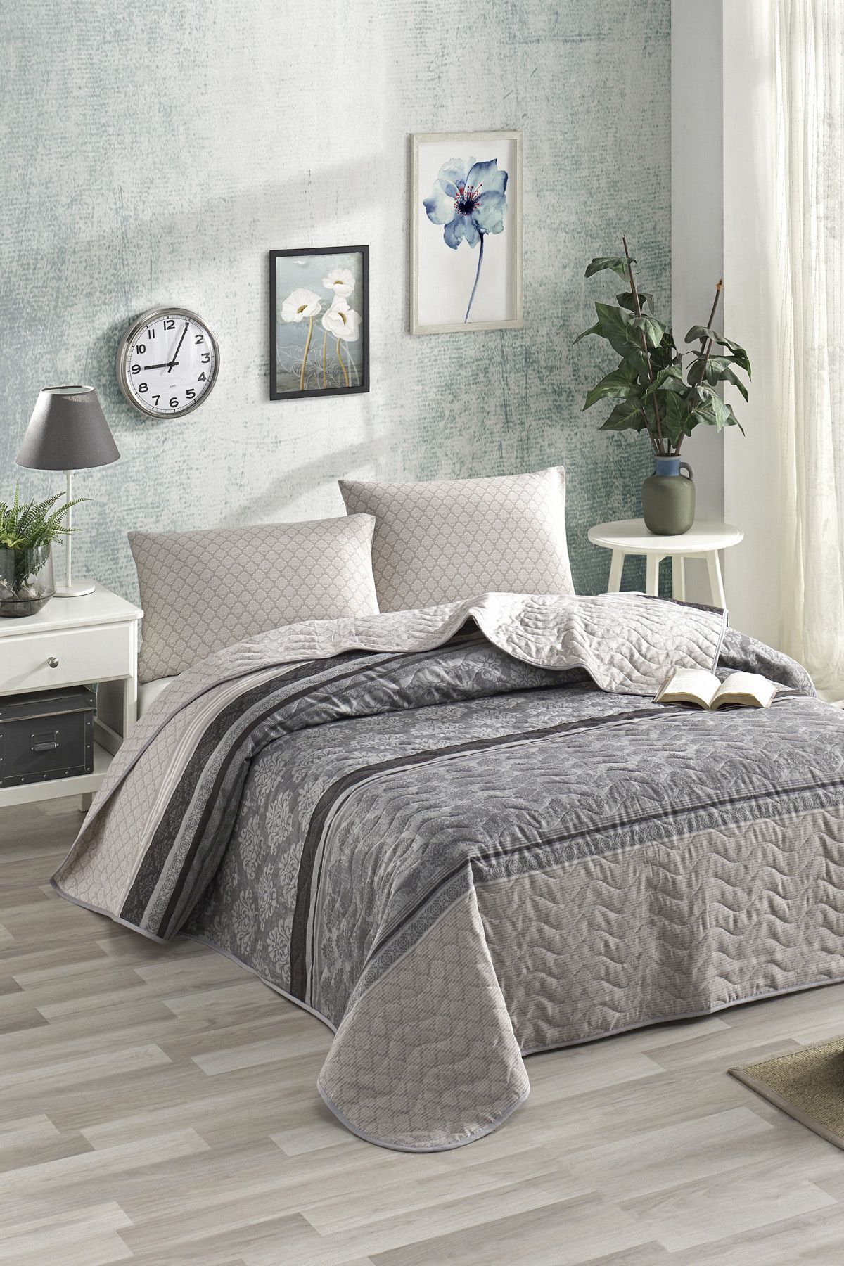 Housse de Couette Matelassée Ensemble Double Créatif Gris