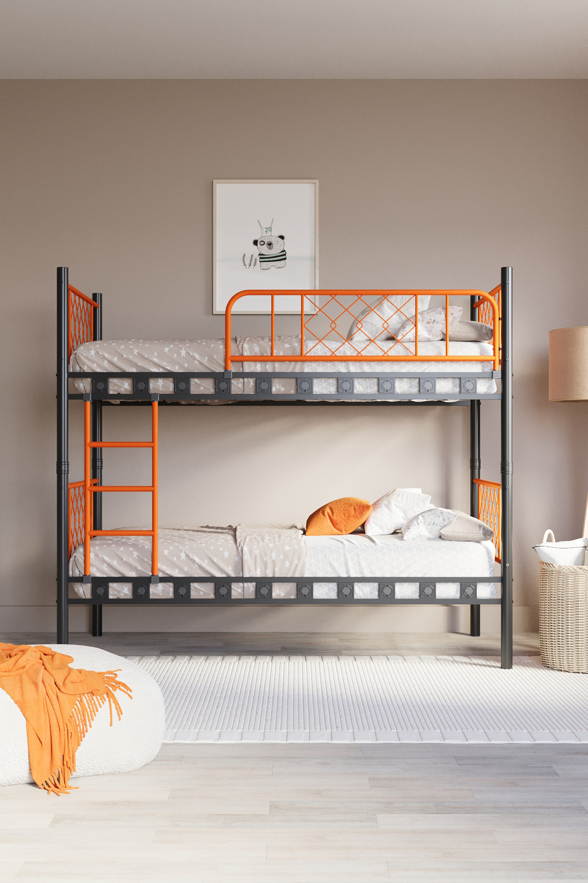 Lit superposé et lit simple en métal pour chambre d'enfant Metis 