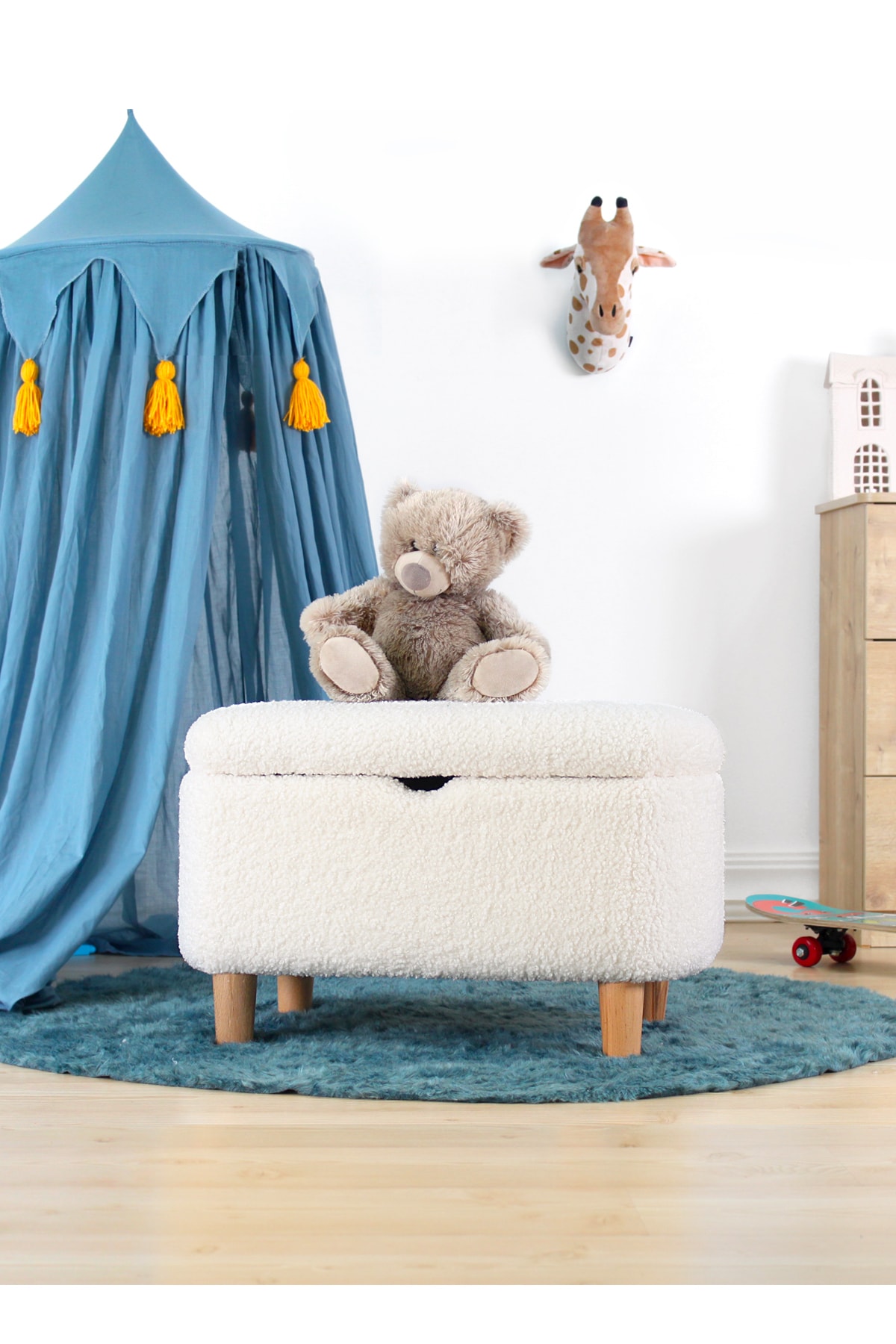 Pouf pour enfant Yomme avec rangement - blanc Teddy