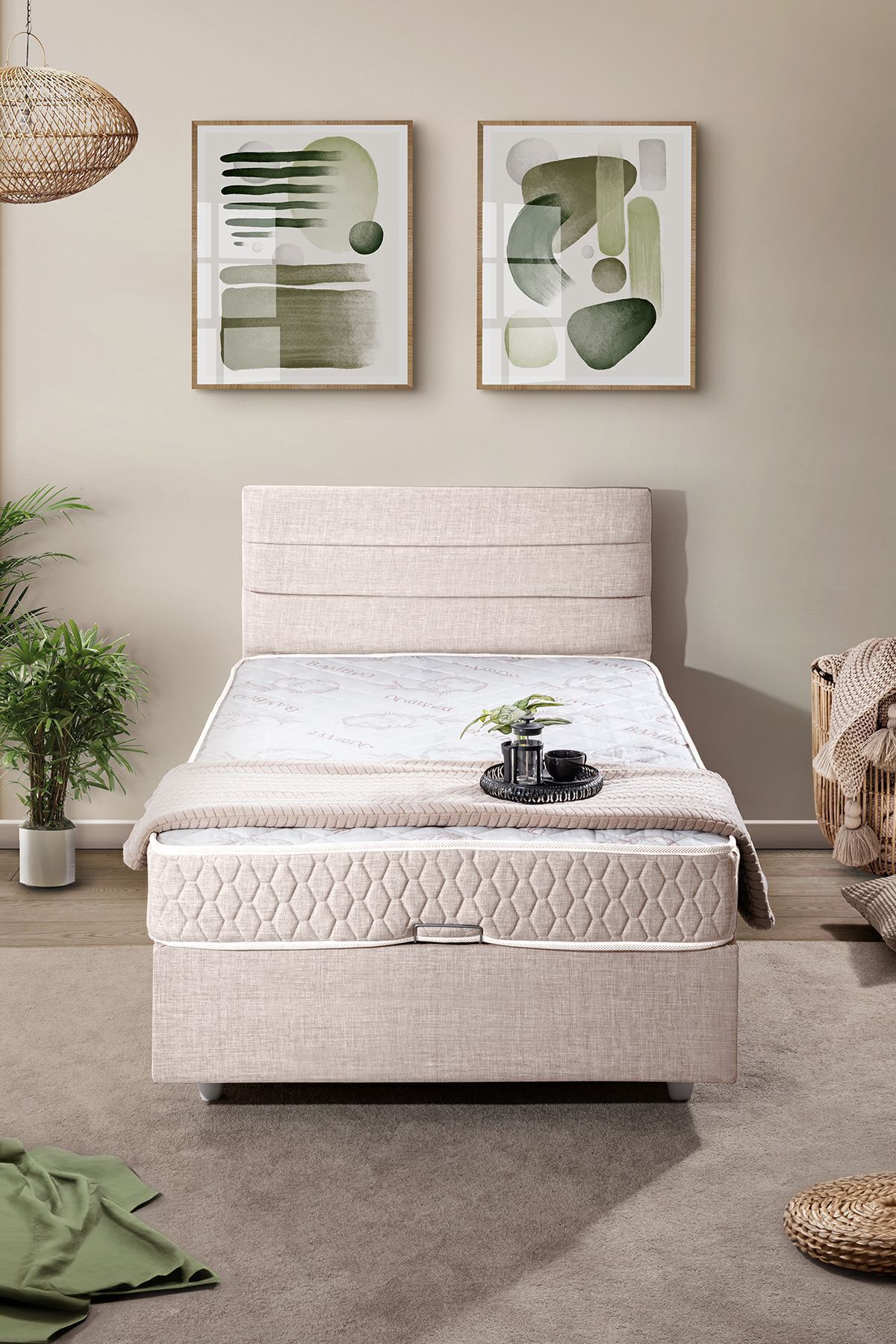 Ensemble de lit Comfort Sofia avec base et tête de lit simple Crème
