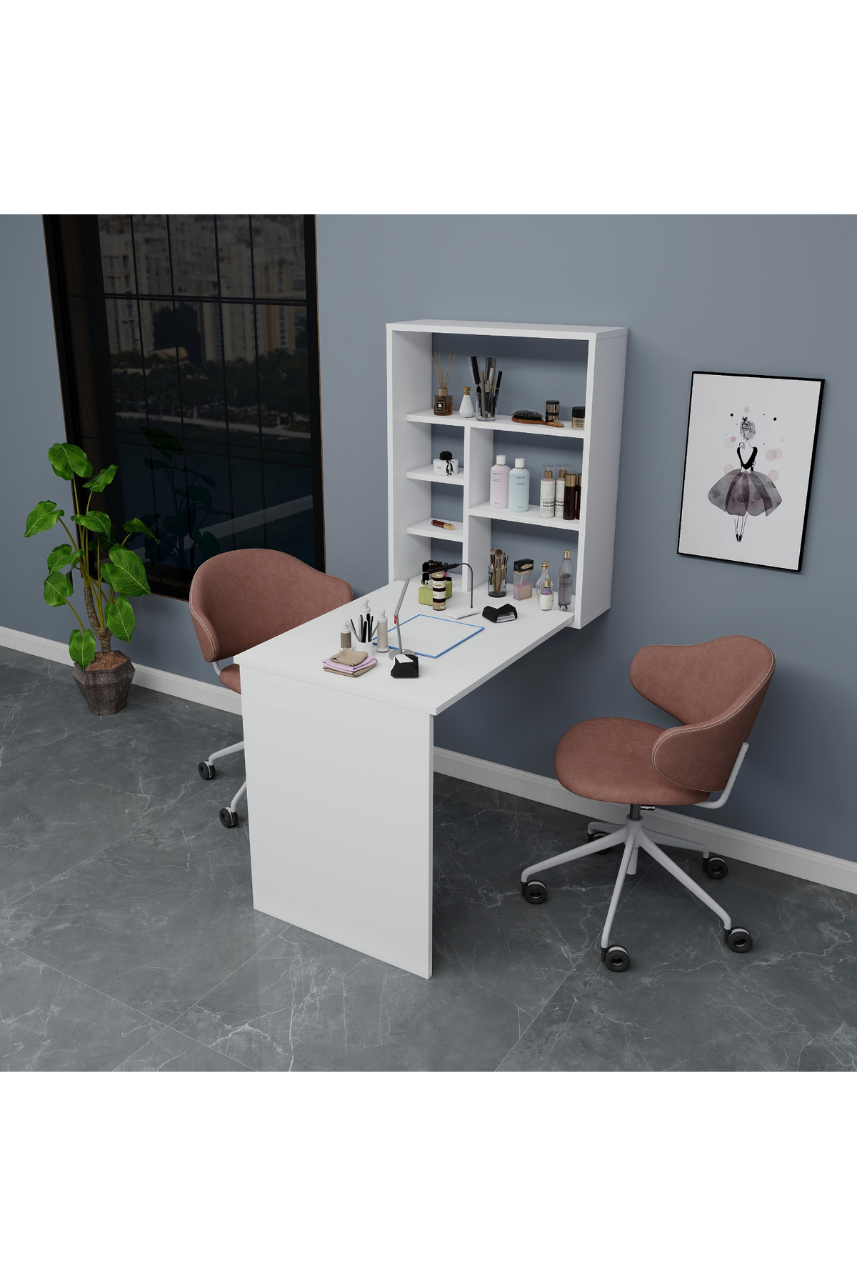 Table de manucure et pédicure avec étagères en cèdre, blanc - Cèdre