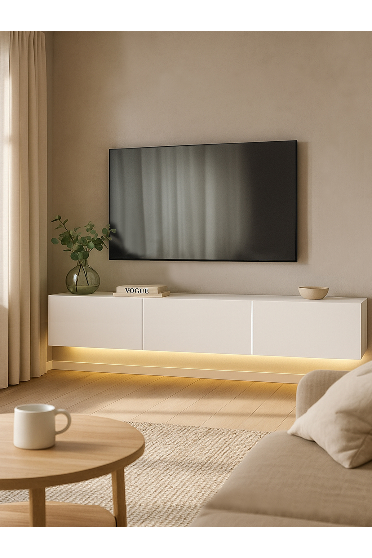Unité TV à LED Li  cm - blanc, moderne, élégant, spacieux, design fonctionnel - Meuble TV | Cercei