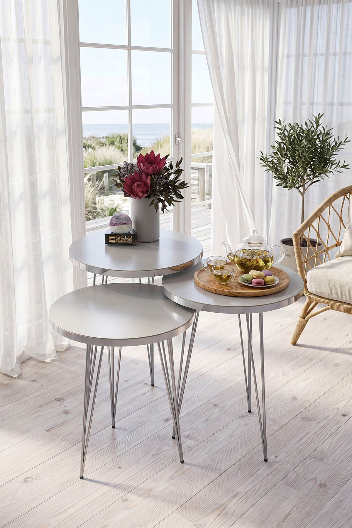 Table Gigogne Argent Blanc Fil
