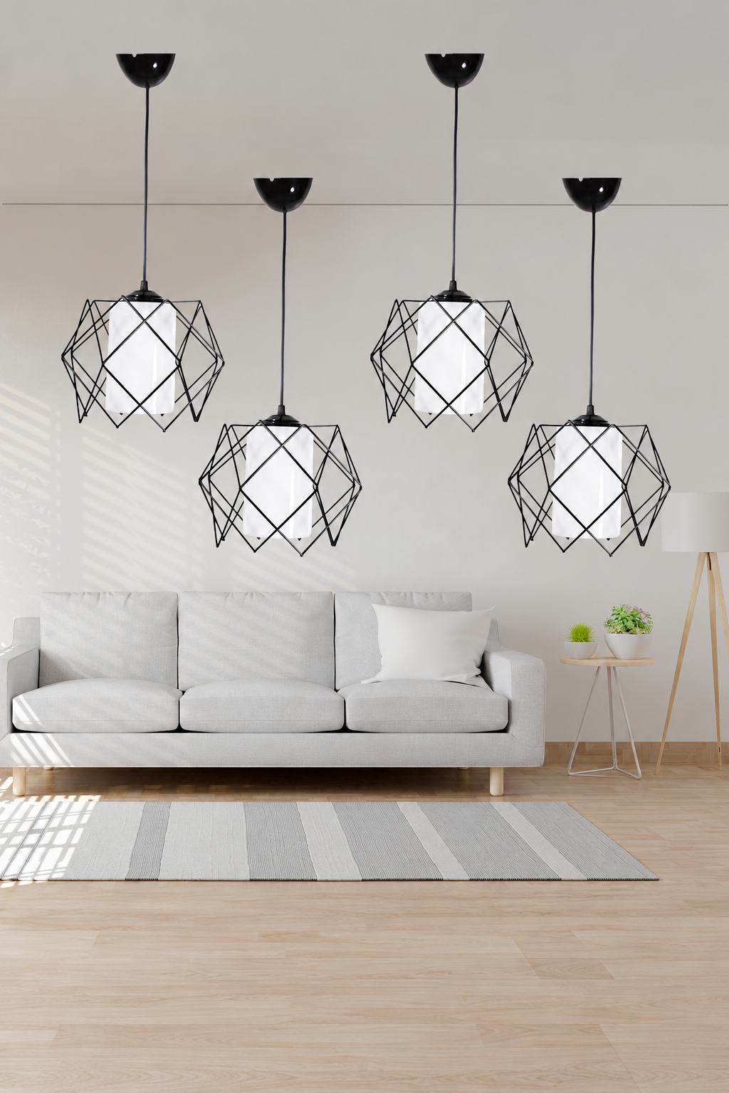 4 Pièces Suspension avec Verre Mica Blanc pour Salon, Cuisine, Salle de Bain, Chambre, Chambre d'Enfant, Hall, Couloir