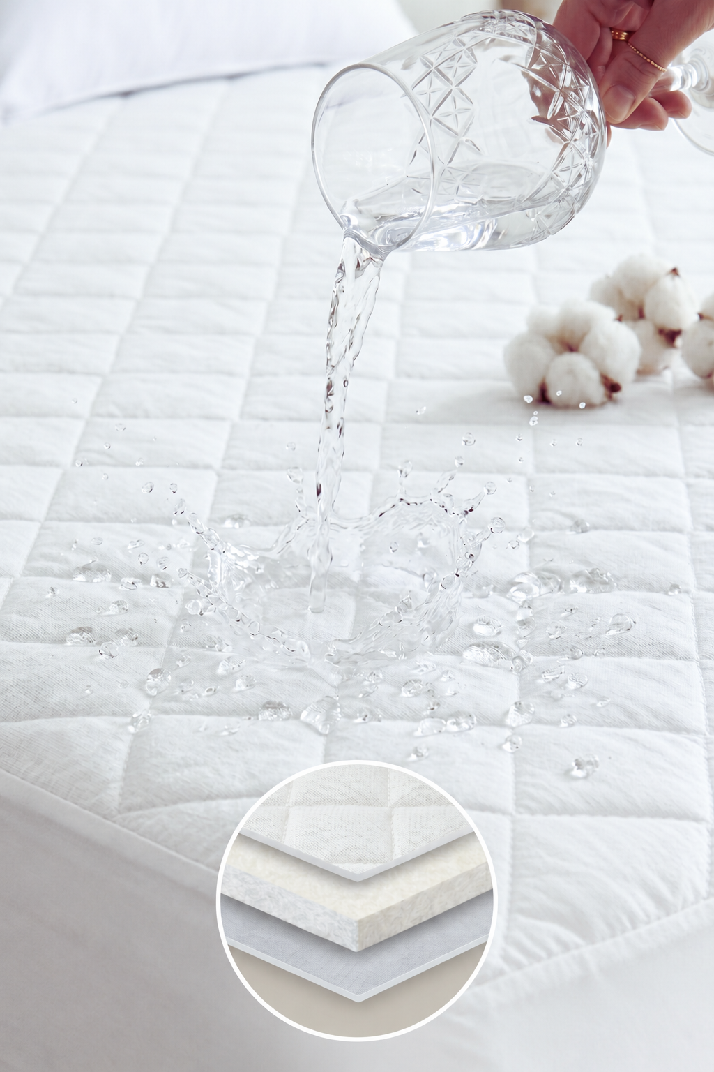 Protection de matelas ajustée en coton matelassé  % premium, entièrement imperméable aux liquides, taille simple, double et king