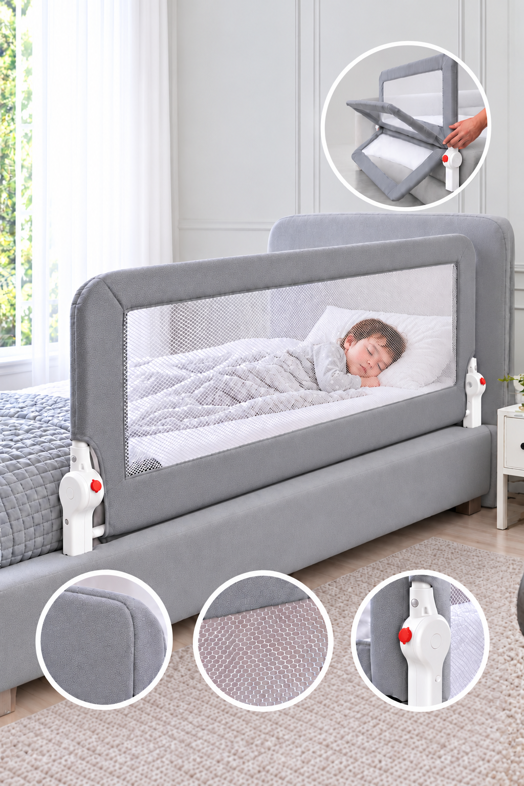 Barrière de sécurité pour bébé – Barrière de lit pliable pour enfant, anti-chute – CM Gris