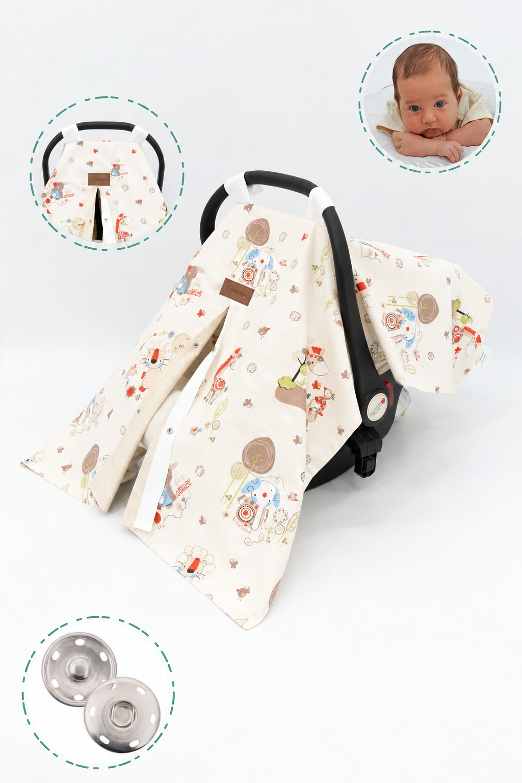 Coussin / Couverture Poussette Orthopédique pour Bébé, Ensemble de Poussette Avantageux en 2 Pièces, Style à Suspendre, Série Animaux